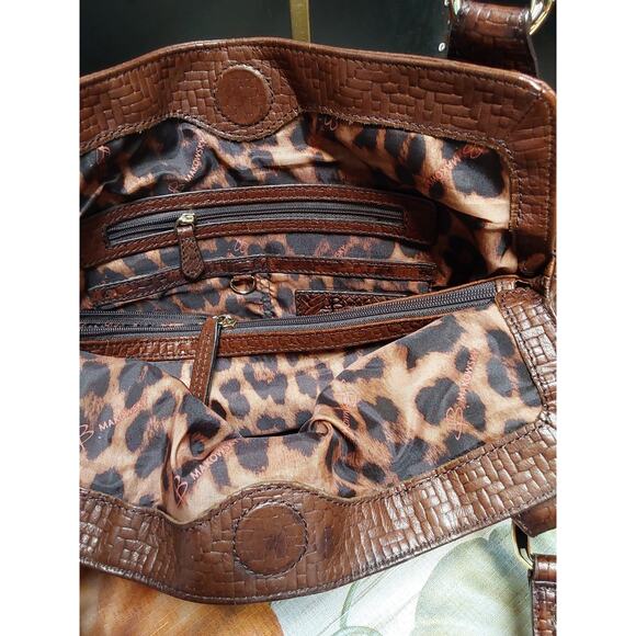 B. MAKOWSKY Brown Leather Woven Hobo Shoulder Purse Bag Designer Quality - Picture 4 of 5